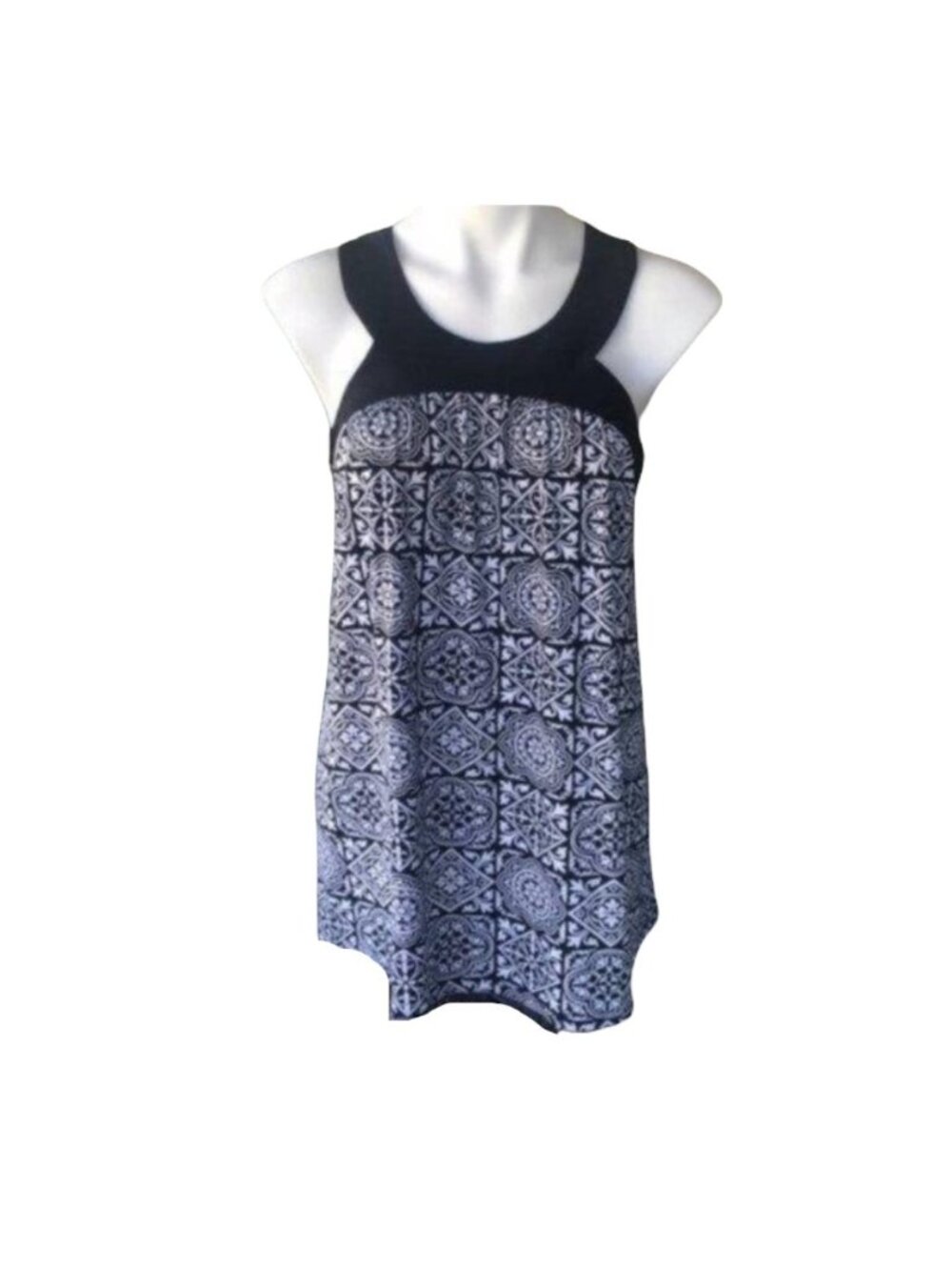 INC NWT $49 Women's Black & White Tile Print Racerback Tank Top Size S